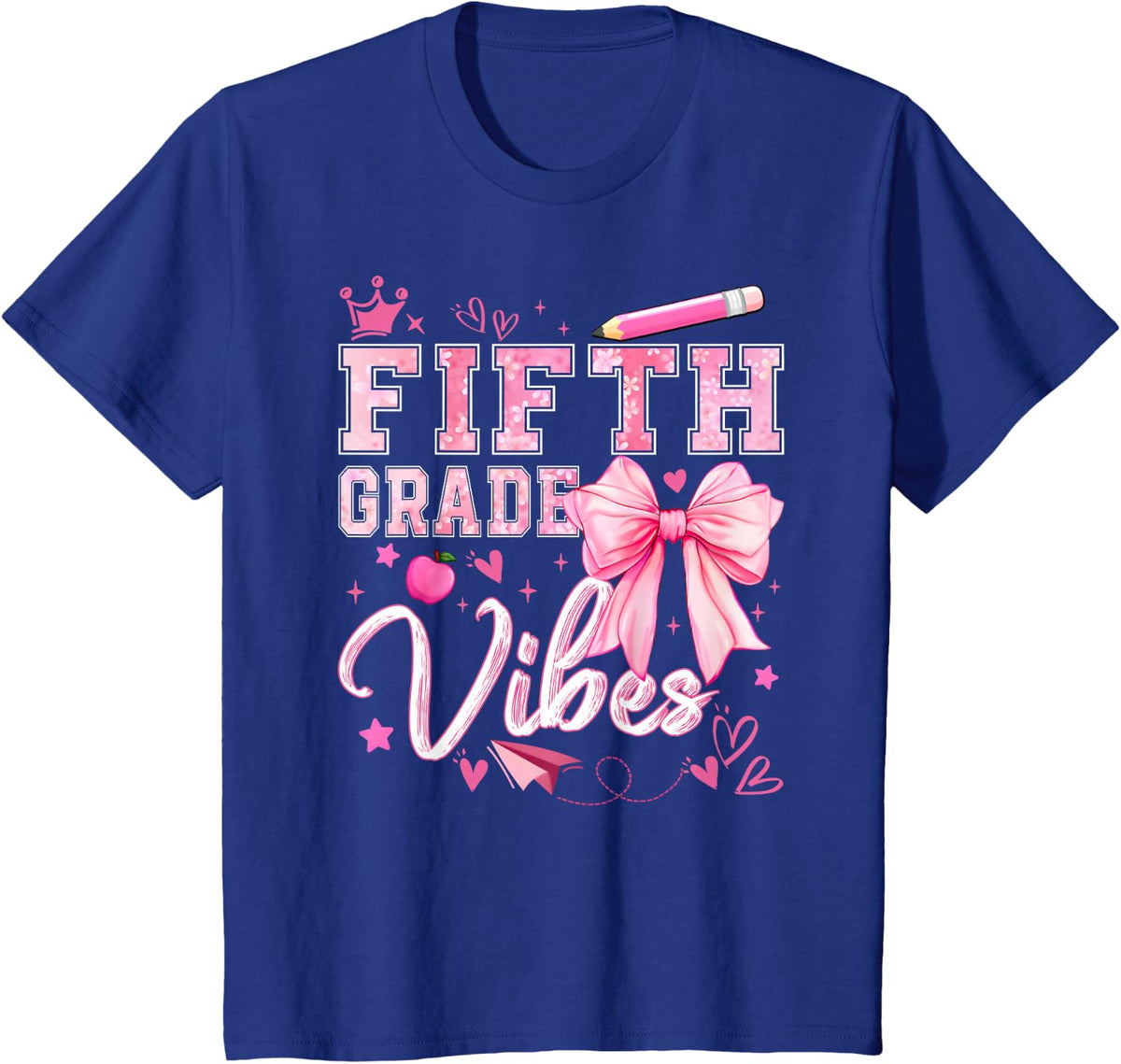 Fifth Grade Vibes Coquette Bow Back to School Fifth Grade T-Shirt - Royal Blue