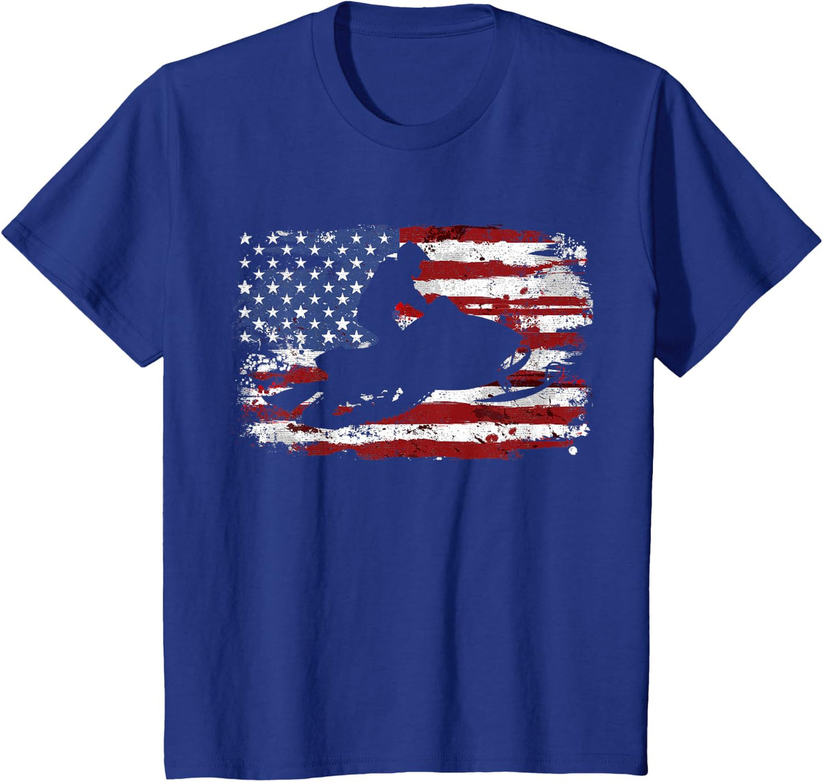 Snowmobile Vintage American Flag T-Shirt - Royal Blue