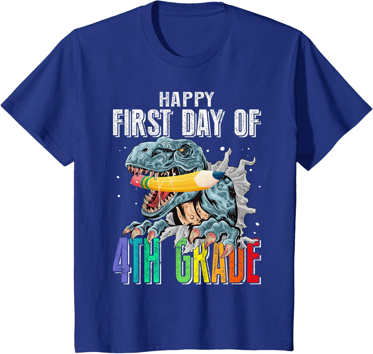 Happy First Day Of 4th Grade Dinosaur Back To School T-Shirt - Royal Blue