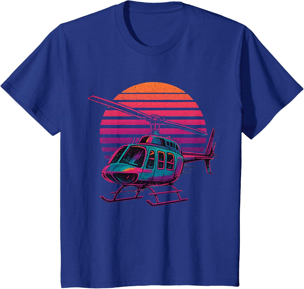 Helicopter Vaporwave T-Shirt - Royal Blue