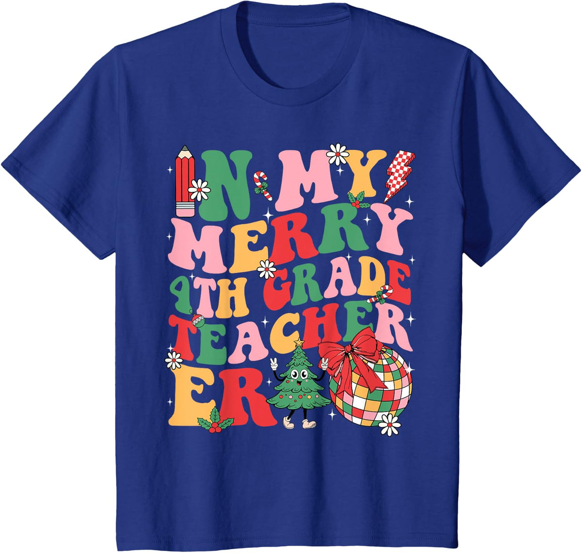 In My Merry 4th Grade Era Retro Teacher Student Christmas T-Shirt - Royal Blue