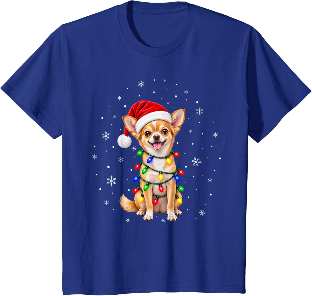 Chihuahua Dog Christmas Tree Lights Pajama Santa Dog Xmas T-Shirt - Royal Blue