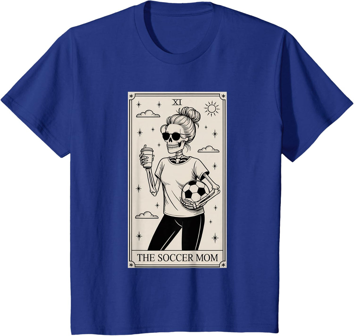 The Soccer Mom Skeleton Tarot Card Vintage Graphic T-Shirt - Royal Blue