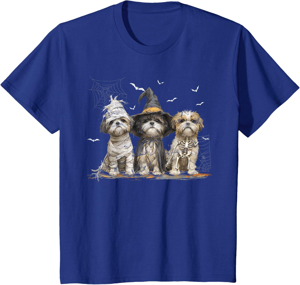 Cute Shih Tzu Dog Dressed Ghost Funny Halloween T-Shirt - Royal Blue