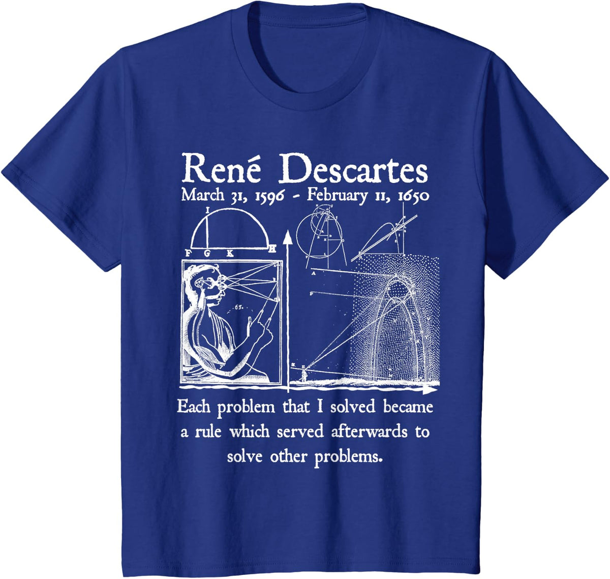 Nerdy Vintage Descartes Algebra Mathematician Math Teacher T-Shirt - Royal Blue
