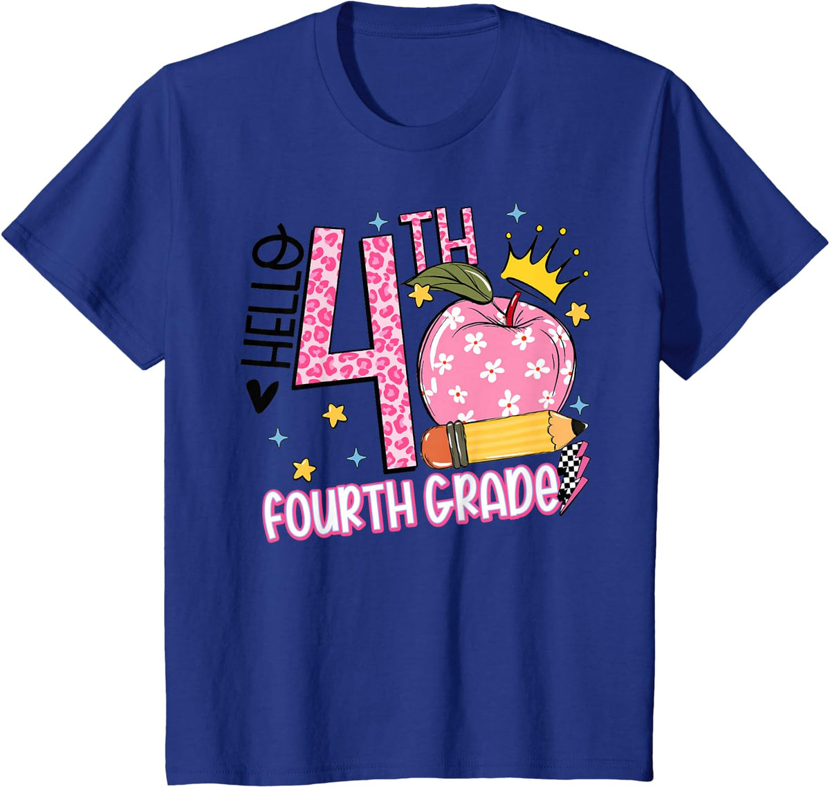 Hello 4th Grade Shirt Teacher Pink Leopard Fourth Grade T-Shirt Tee Back to School - Royal Blue