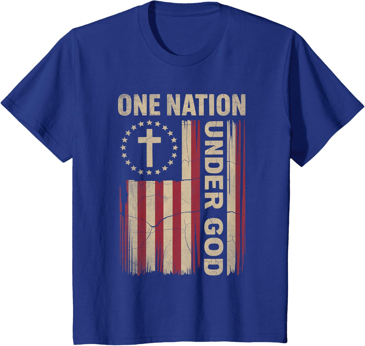 One Nation Under God Flag 4th of July Patriotic Christian T-Shirt - Royal Blue