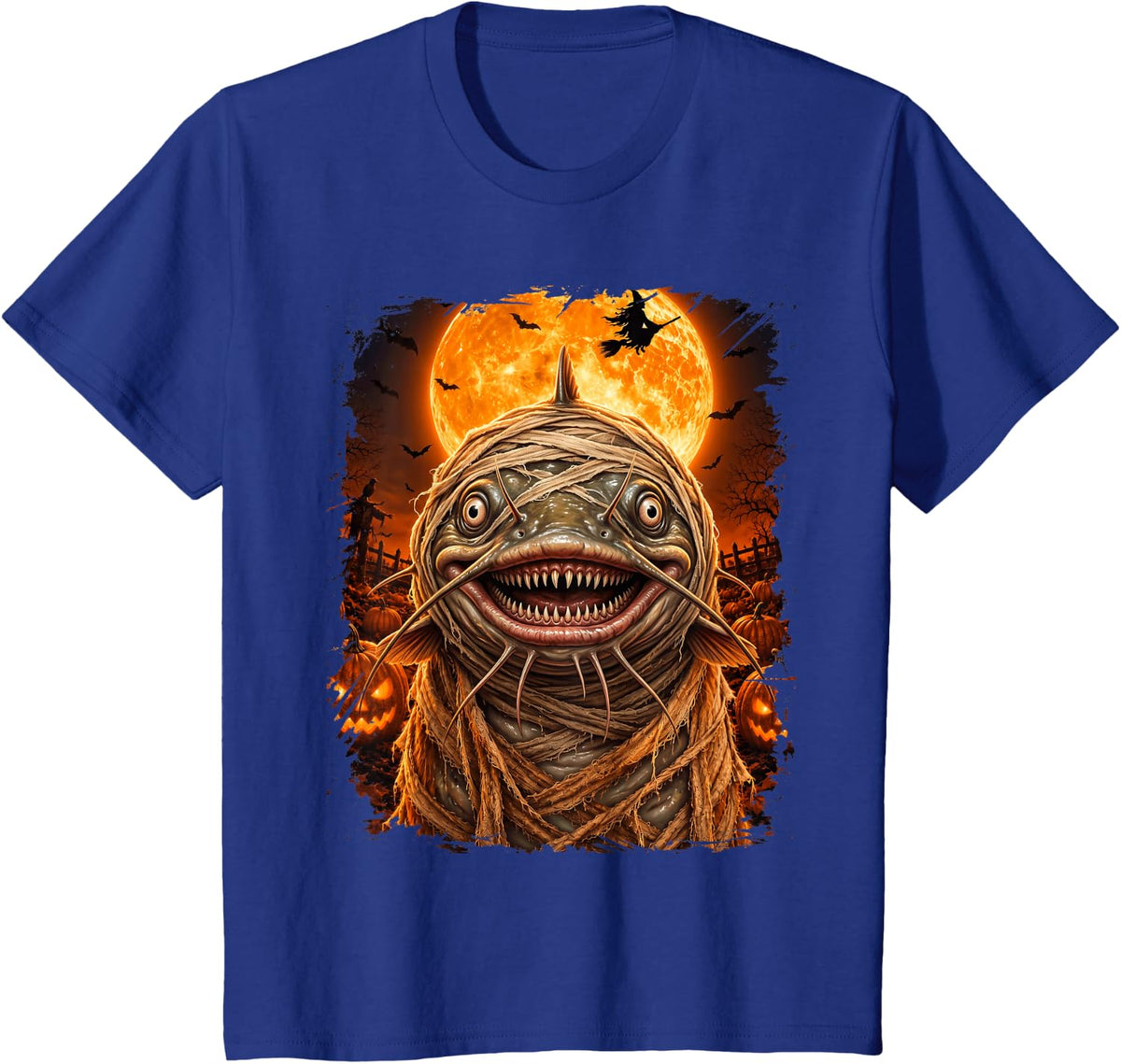 Creepy Catfish Fish Halloween Night T-Shirt - Royal Blue