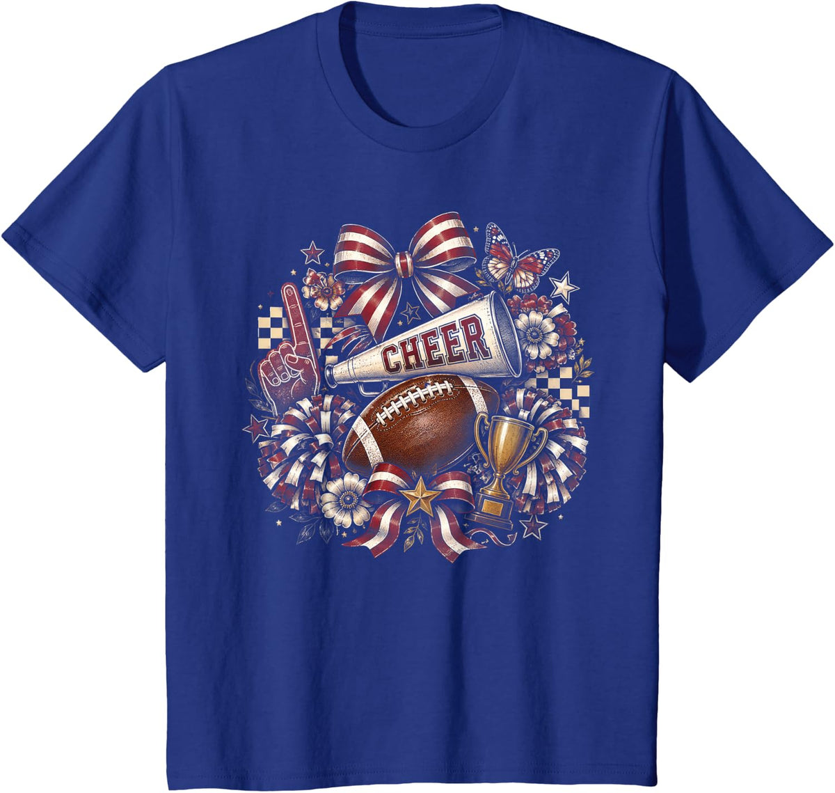 Cheer Mom Football Cheerleader Game Day Touchdown Coquette T-Shirt - Royal Blue