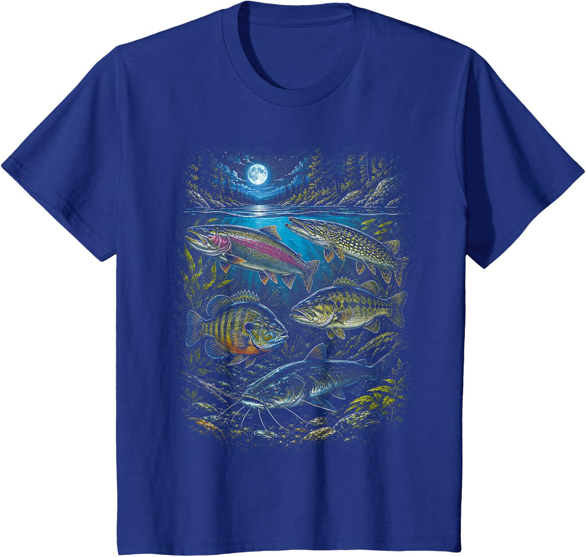 90's Vintage Freshwater Fishing Bass Trout Catfish Outdoor T-Shirt - Royal Blue