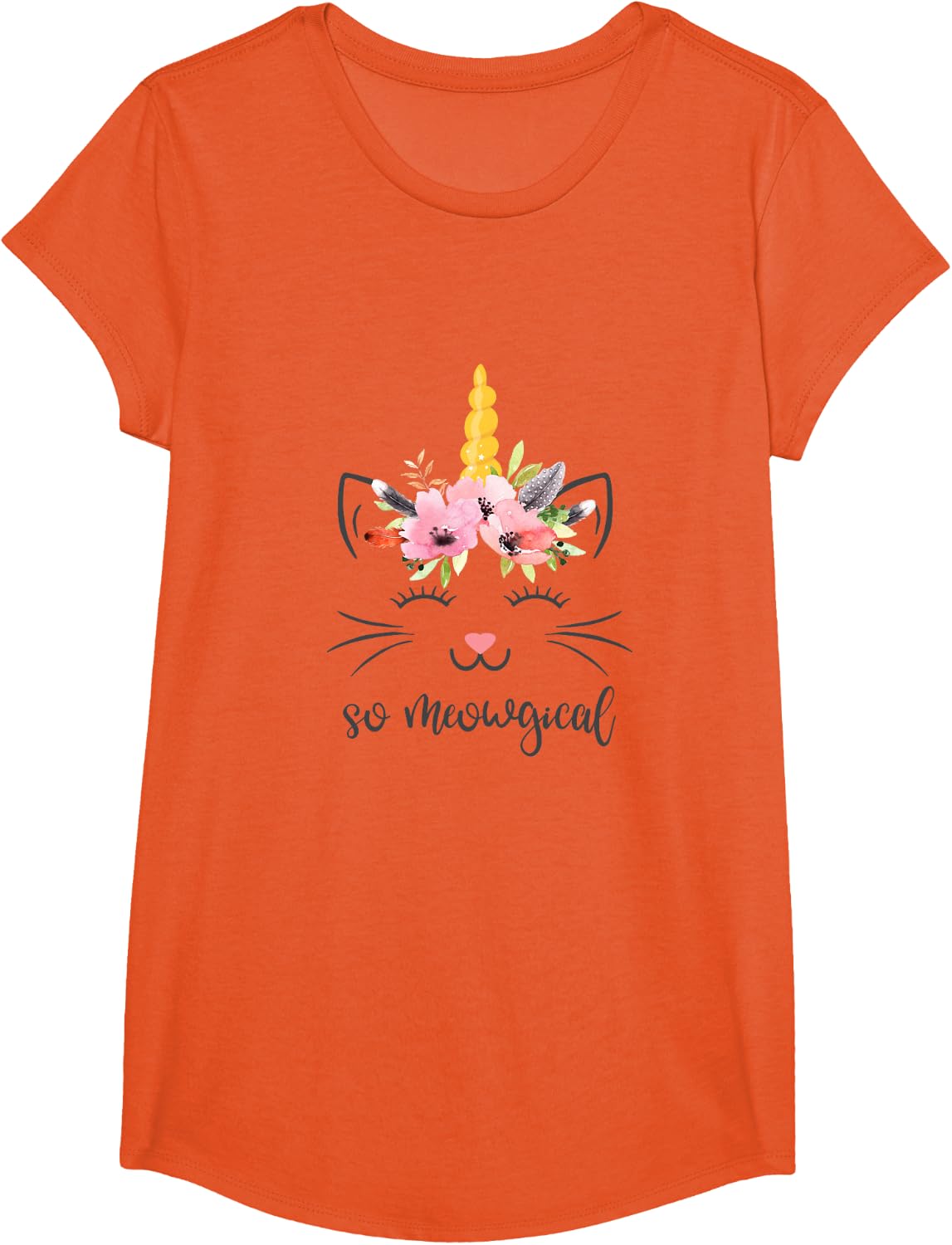 Meowgical Caticorn tshirt Cute Cat Unicorn Birthday Tee T-Shirt - Girls Orange