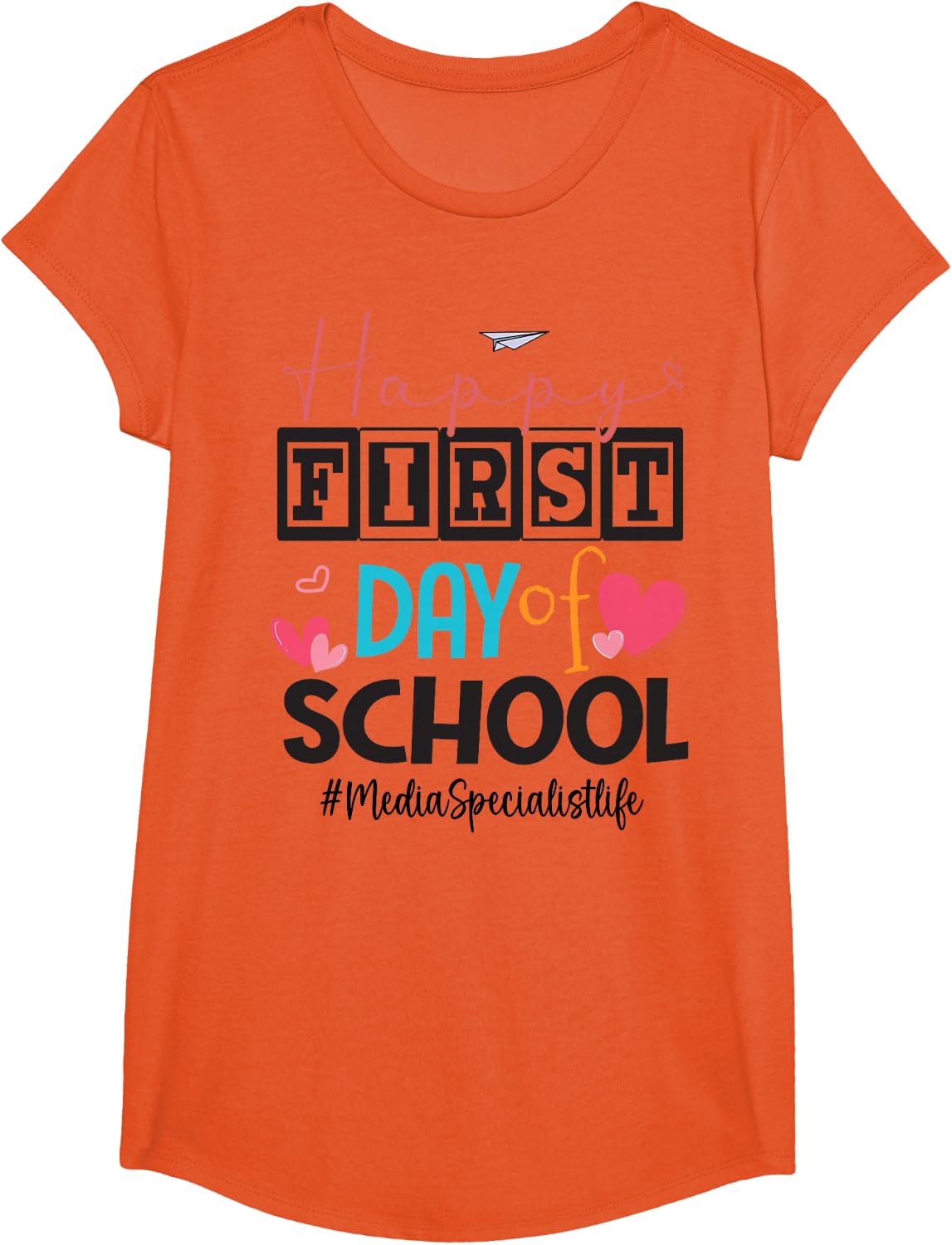 Media Specialist Happy First Day of School Back to School T-Shirt - Girls Orange