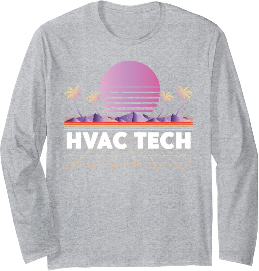 HVAC Technician Tech Retro Vintage HVAC Tech Long Sleeve T-Shirt - Adult Unisex Heather Grey
