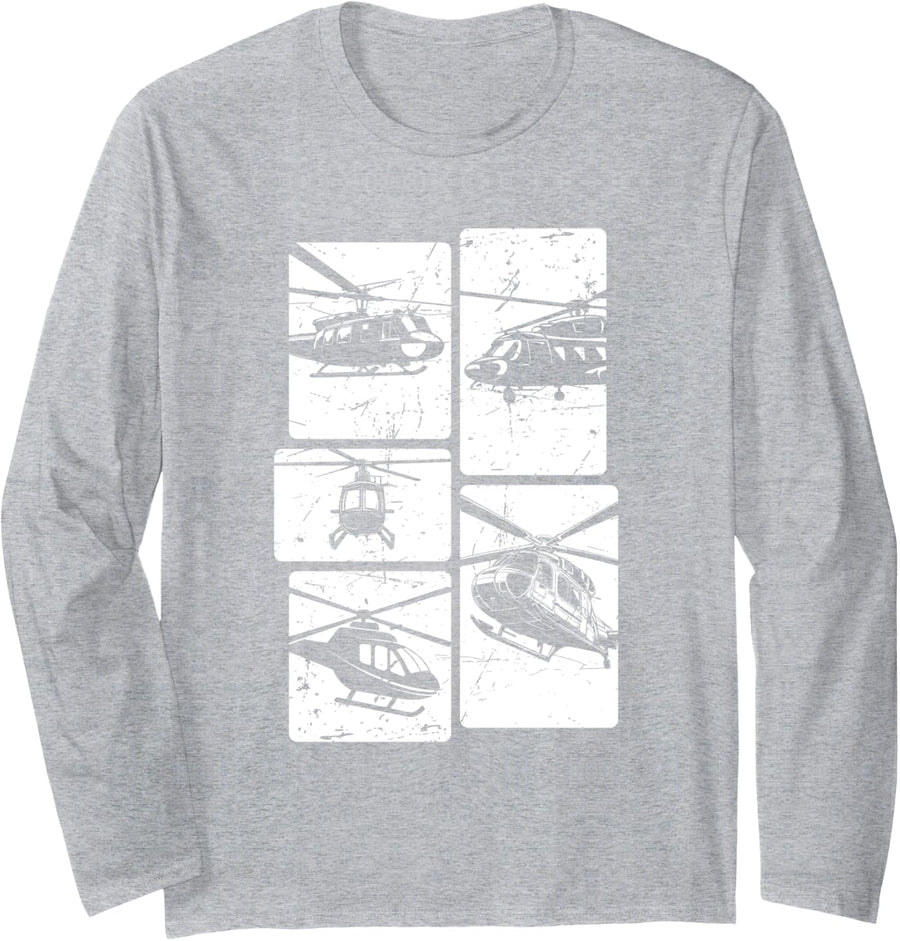Helicopter Long Sleeve T-Shirt - Adult Unisex Heather Grey