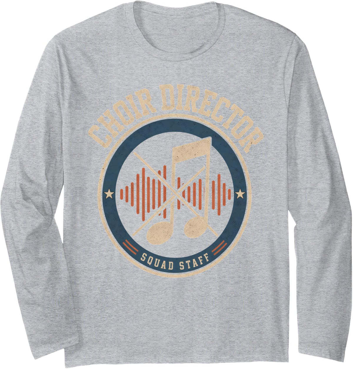 Choir Director Squad Staff Vintage Music Emblem Long Sleeve T-Shirt - Adult Unisex Heather Grey