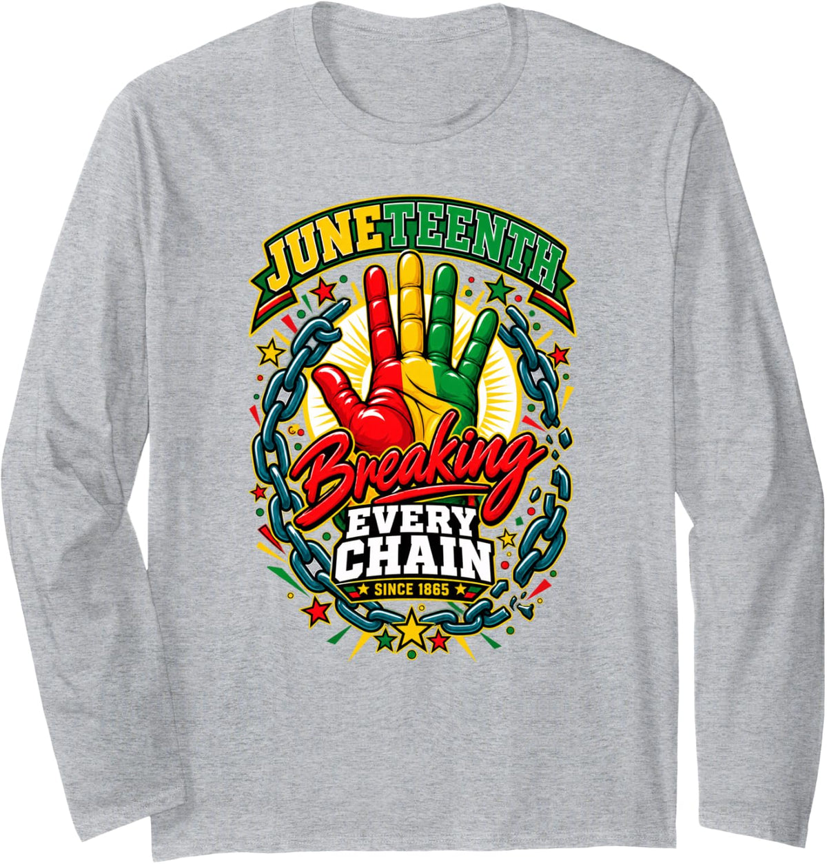 Juneteenth Breaking Every Chain Since 1865 Kids Long Sleeve T-Shirt - Adult Unisex Heather Grey