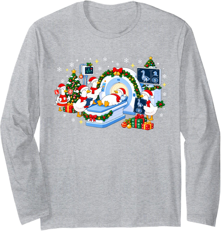 Radiologic Technologist Goose Santa X-ray Tech MRI Christmas Long Sleeve T-Shirt - Adult Unisex Heather Grey