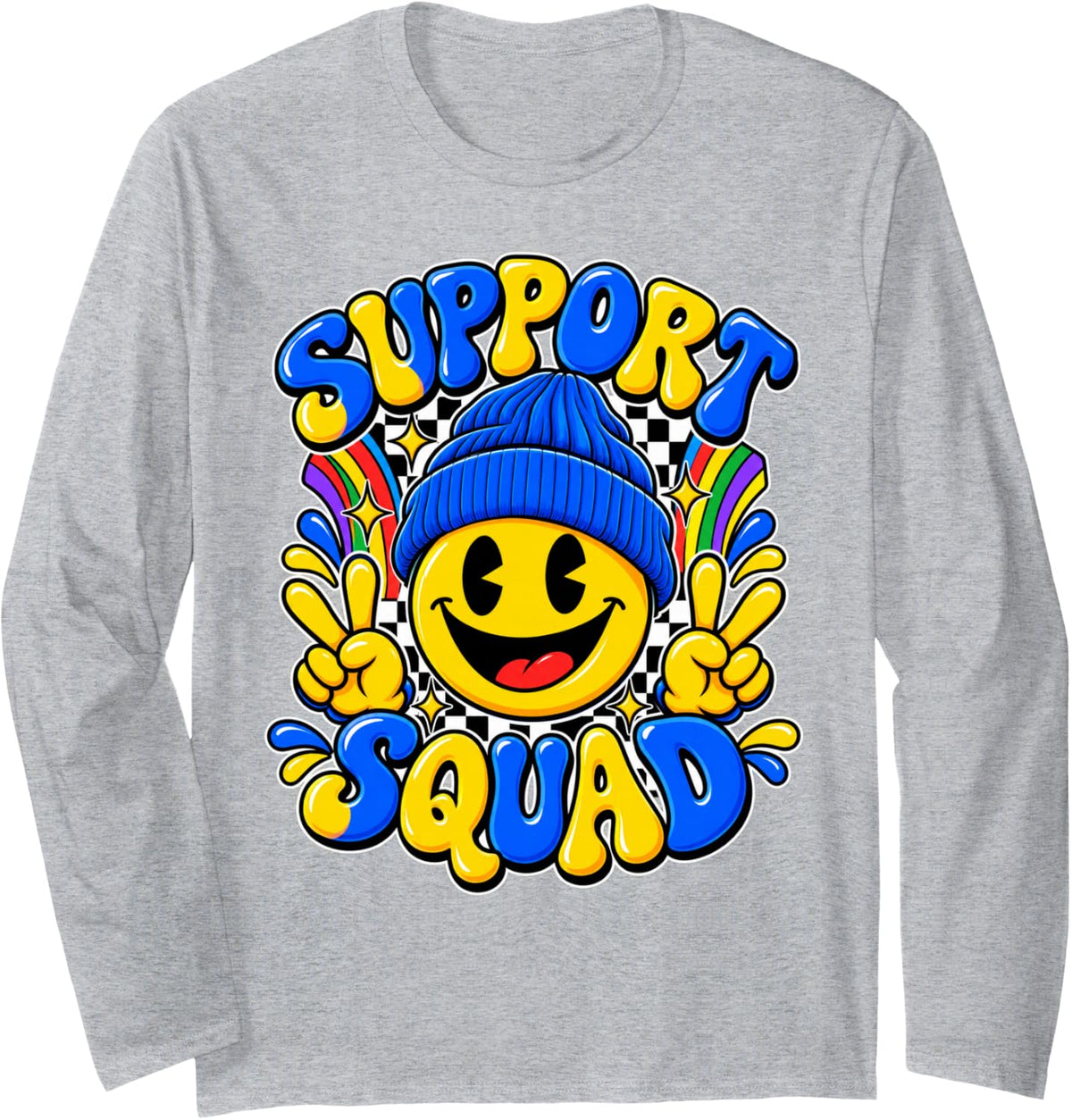 Support Squad World Down Syndrome Day Awareness Month Long Sleeve T-Shirt - Adult Unisex Heather Grey