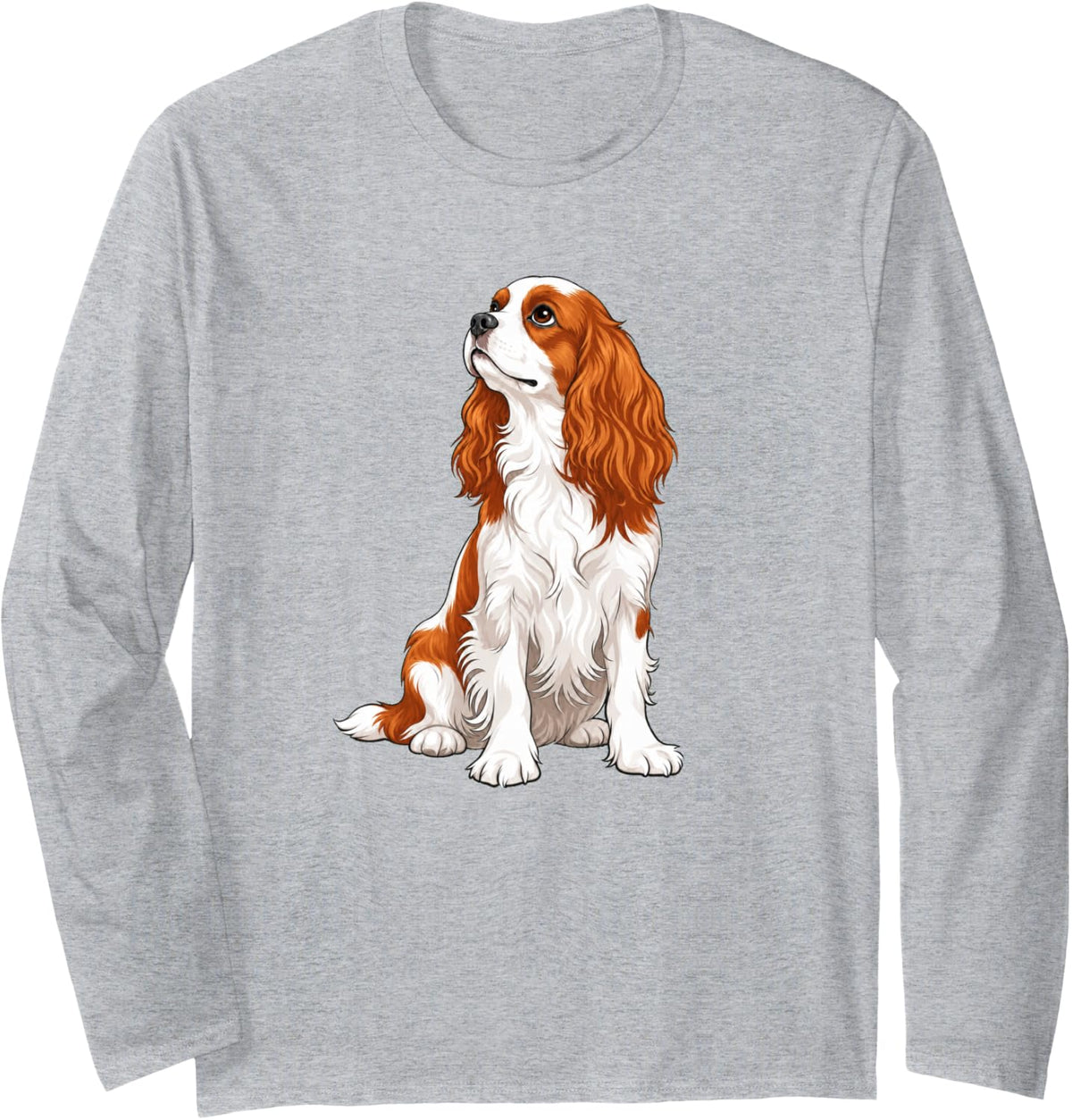 Womens Sitting Blenheim Cavalier King Charles Spaniel Lover Long Sleeve T-Shirt - Adult Unisex Heather Grey