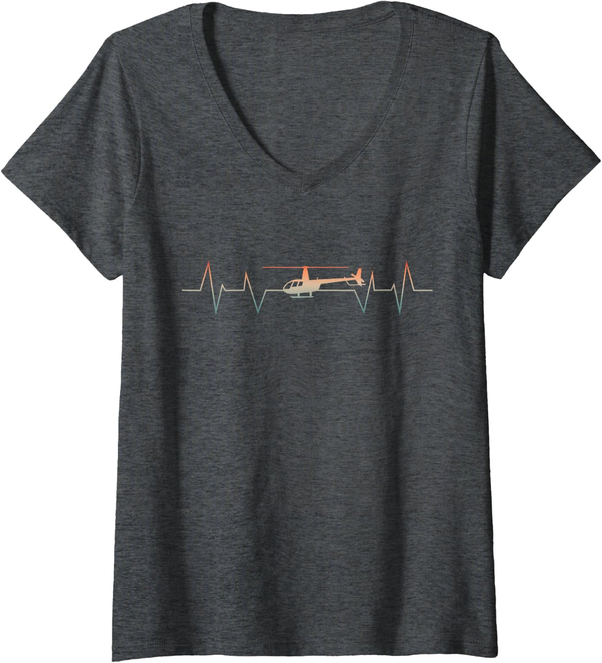 Women's Helicopter Pilot Aviation Heartbeat Aircraft Heli Pilot V-Neck T-Shirt - Dark Heather Grey