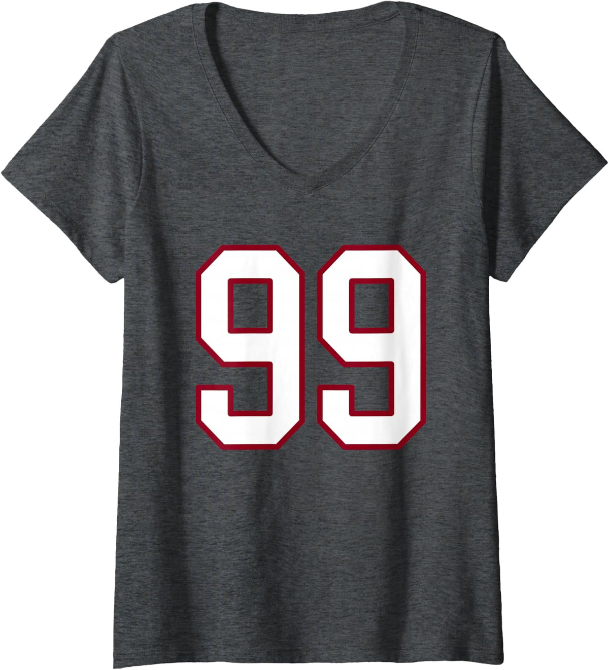 Women's Maroon and White Number 99 Jersey Player Uniform #99 V-Neck T-Shirt - Dark Heather Grey