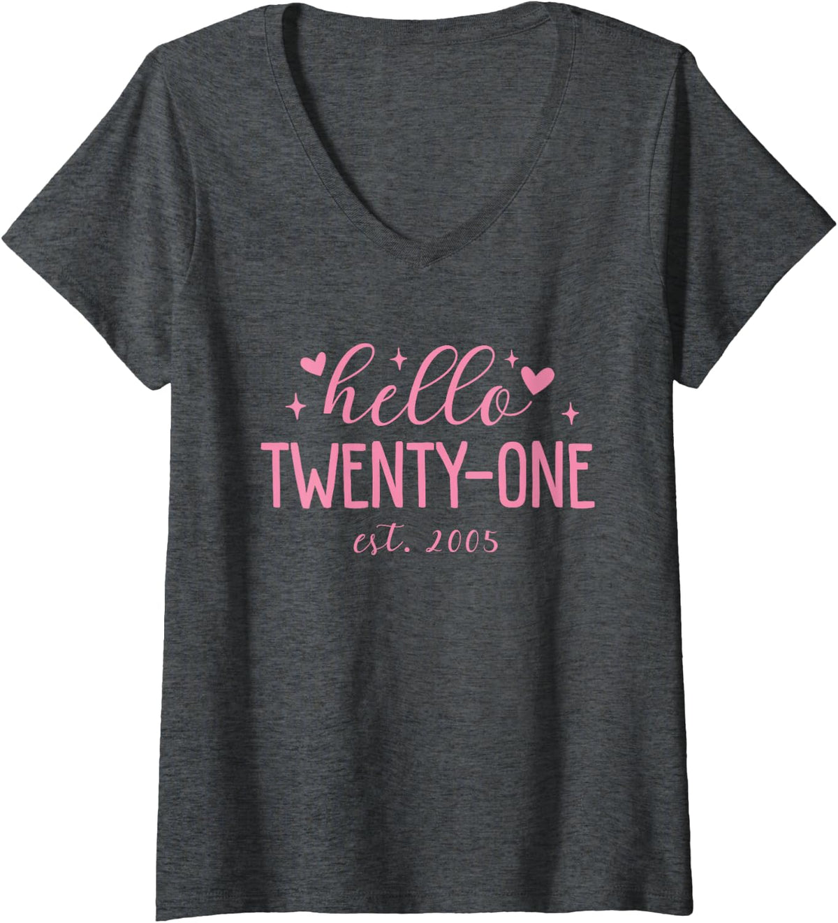 Women's Hello Twenty-One Est. 2005 Funny 21st Birthday Women V-Neck T-Shirt - Dark Heather Grey