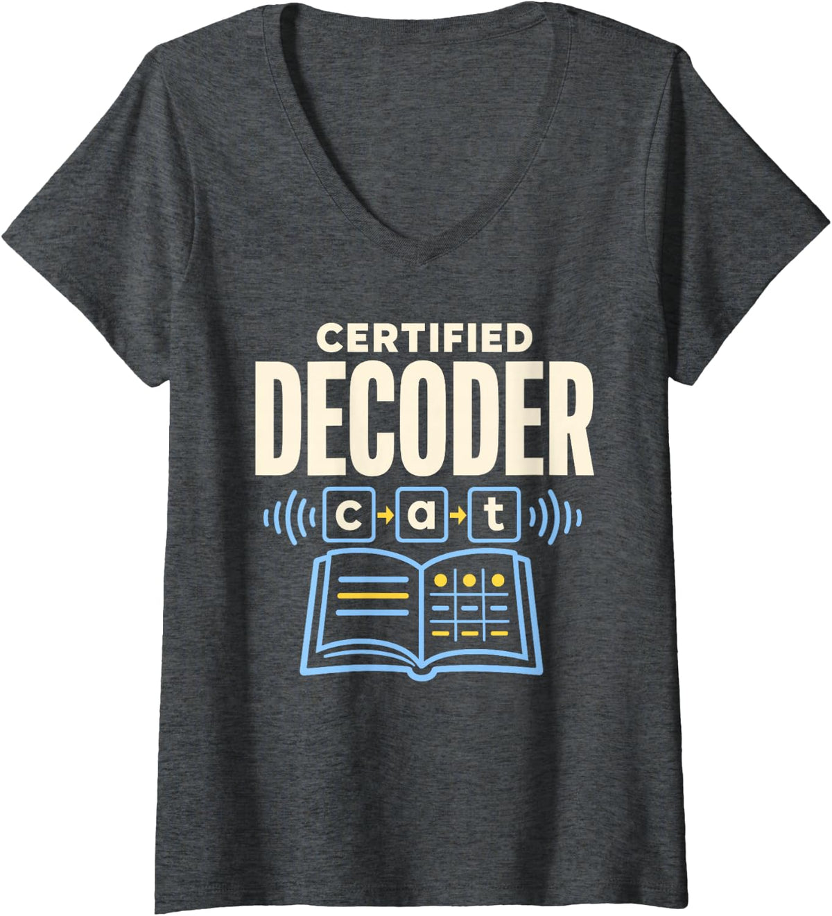 Women's Certified Decoder Reading Teacher V-Neck T-Shirt - Dark Heather Grey