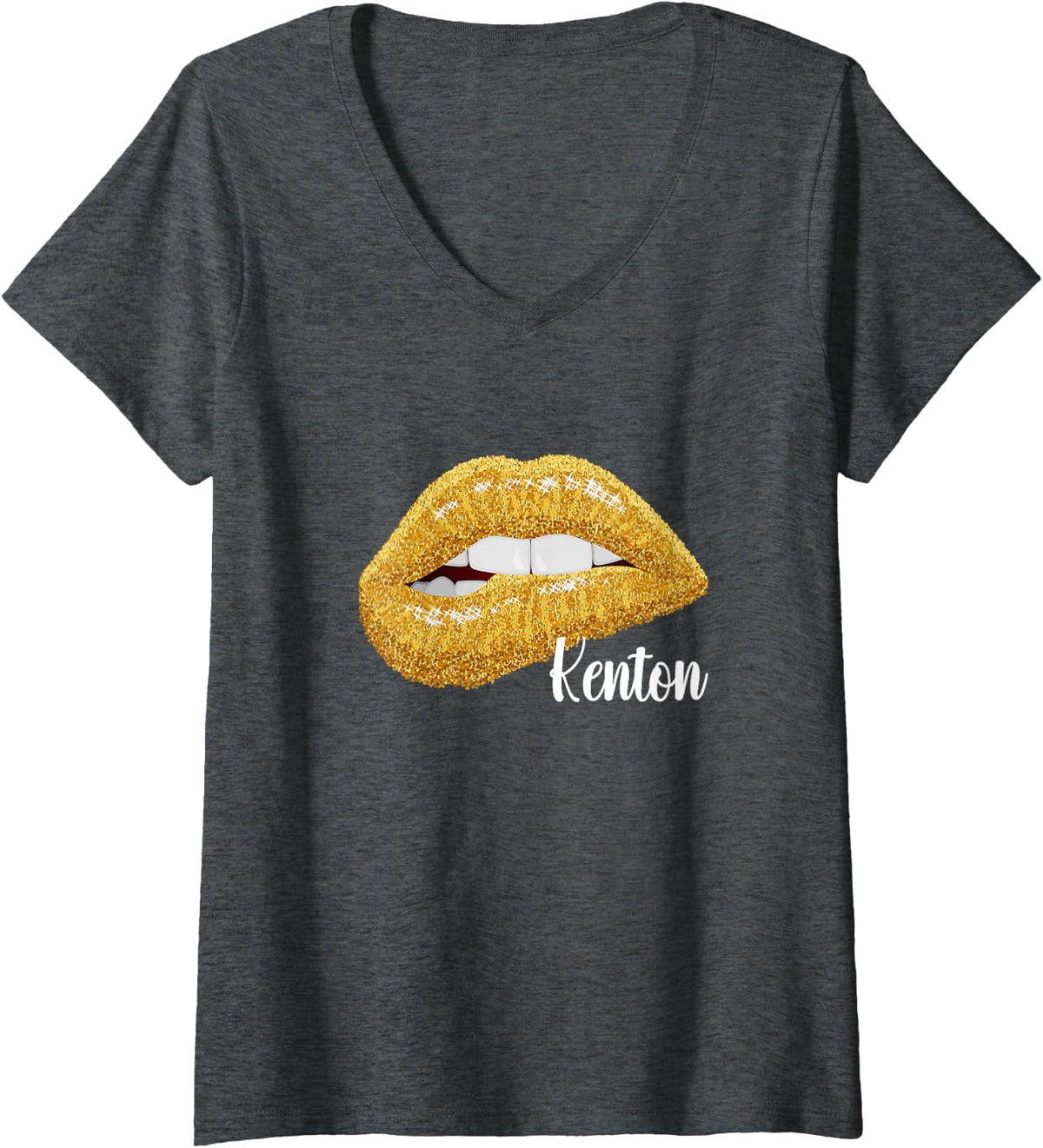 Women's Kenton - First Name Gift V-Neck T-Shirt - Dark Heather Grey