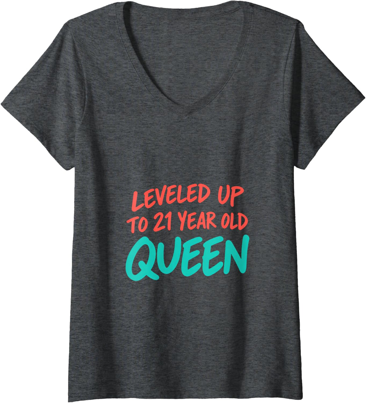 Women's Leveled Up to 21 Year Old Queen Birthday V-Neck T-Shirt - Dark Heather Grey