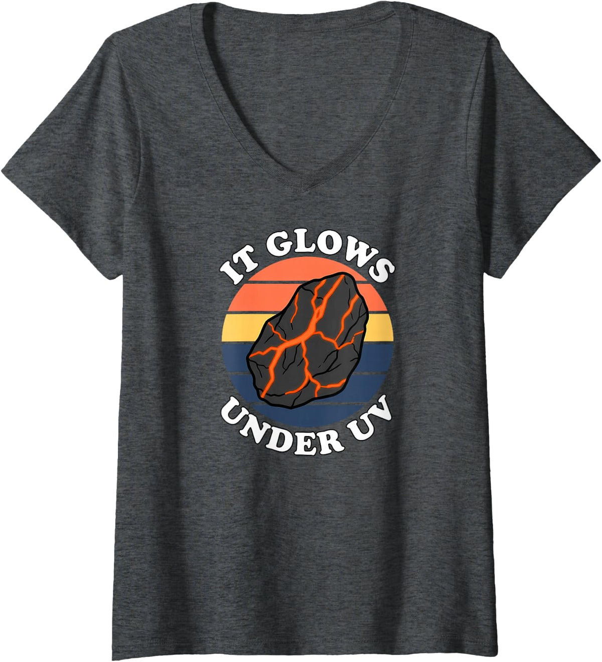 Women's Yooperlite Sodalite Rockhound Fluorescent Mineral UV V-Neck T-Shirt - Dark Heather Grey