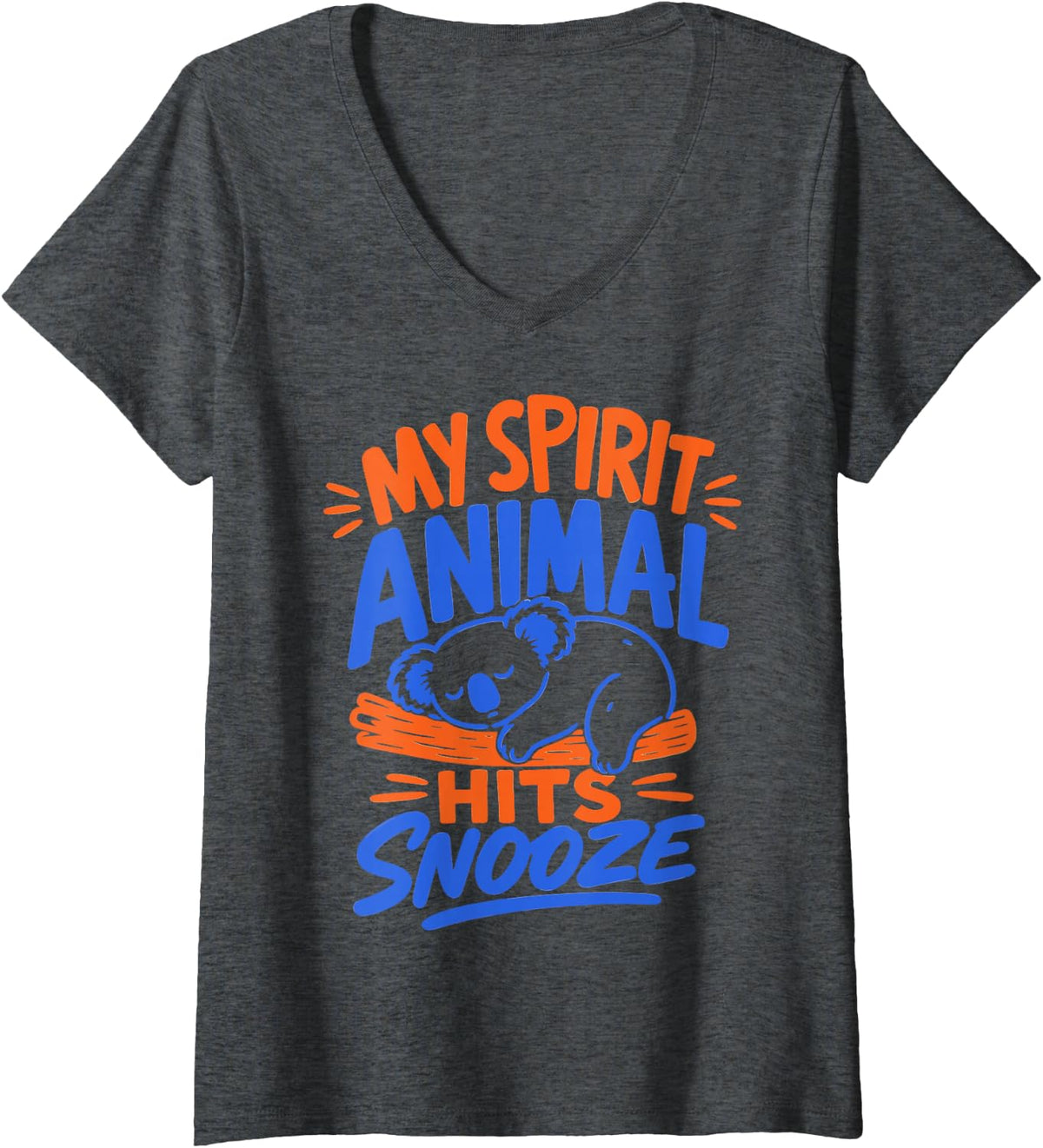 Women's Koala Lover Naps Sleep V-Neck T-Shirt - Dark Heather Grey
