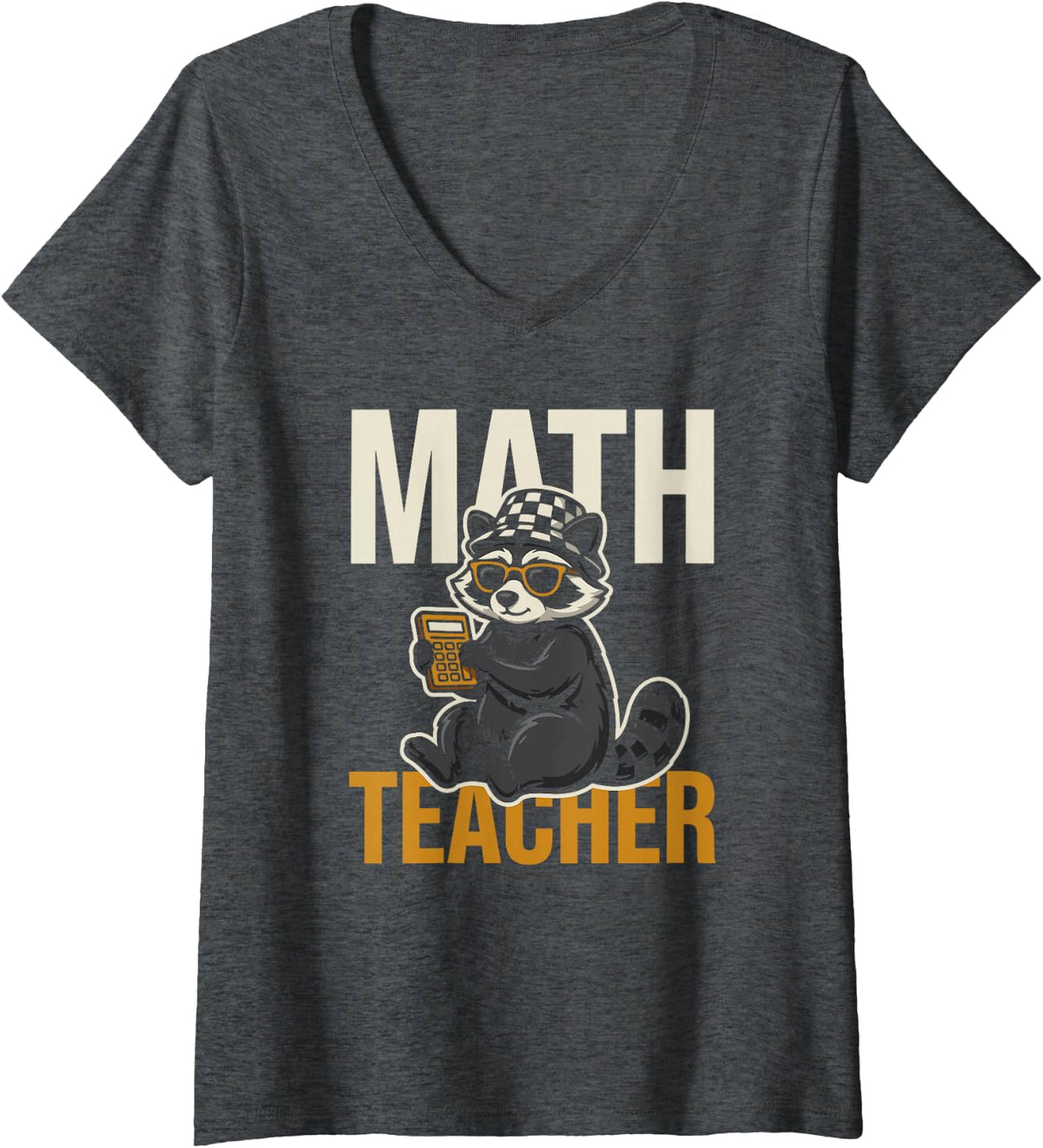 Women's Math Teacher Funny Raccoon Meme for Women Who Teach Algebra V-Neck T-Shirt - Dark Heather Grey