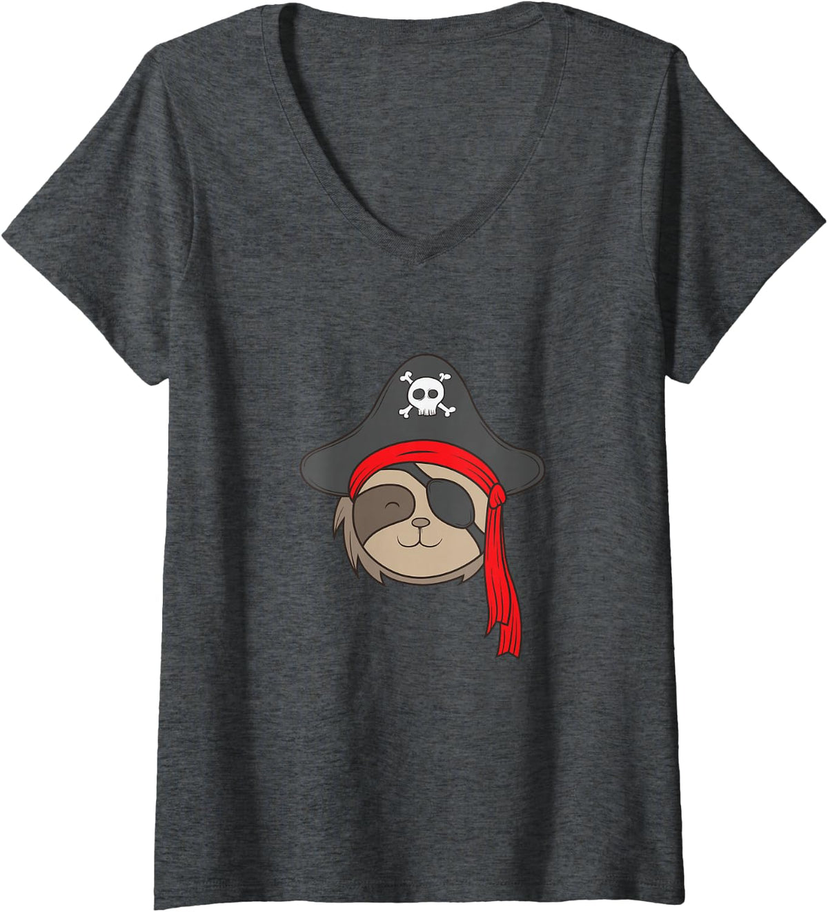 Women's Sloth Pirate V-Neck T-Shirt - Dark Heather Grey