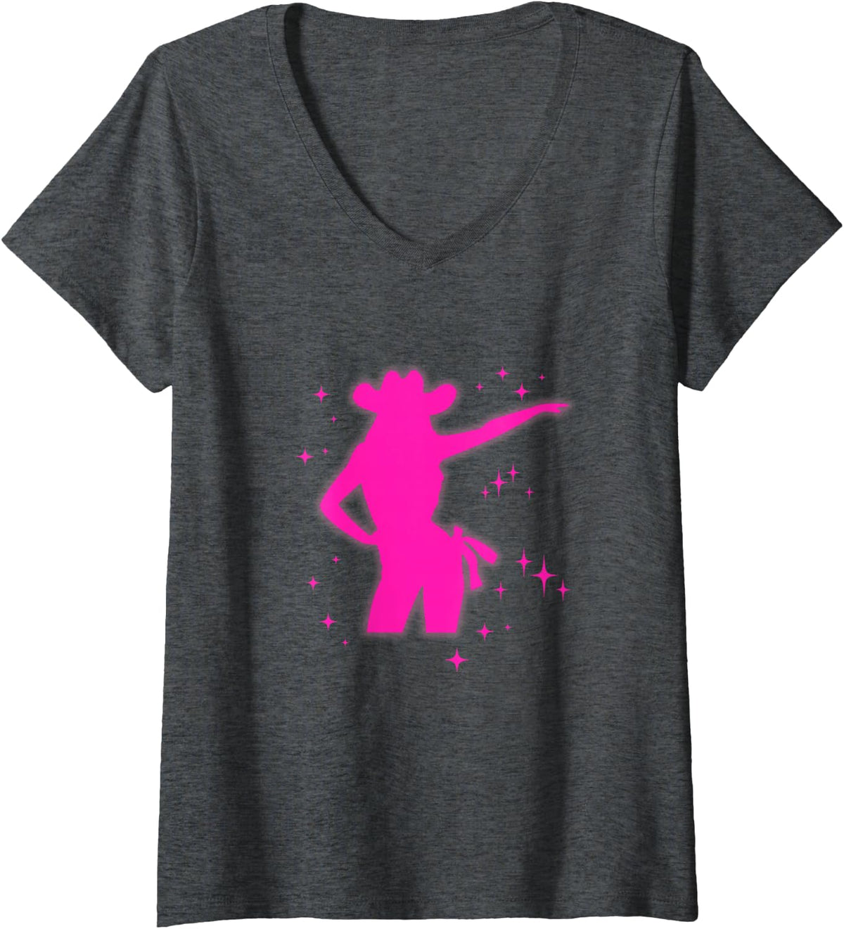 Womens Pony and Heels Lover Pink Girls Clubs Disco Birthday Cowgirl V-Neck T-Shirt - Dark Heather Grey