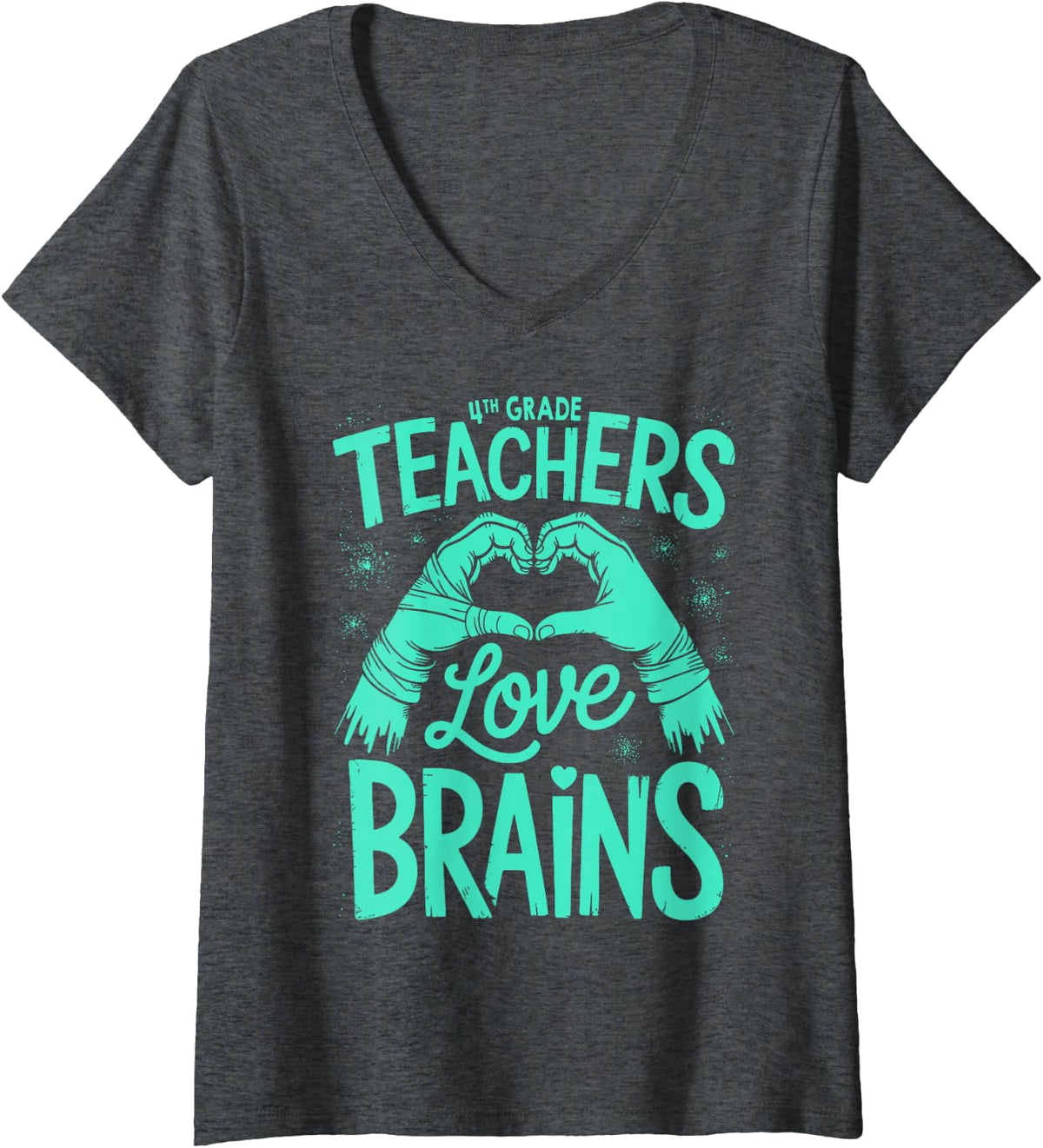 Women's 4th Grade Teachers Love Brains Shirt Women Funny Teachers V-Neck T-Shirt - Dark Heather Grey