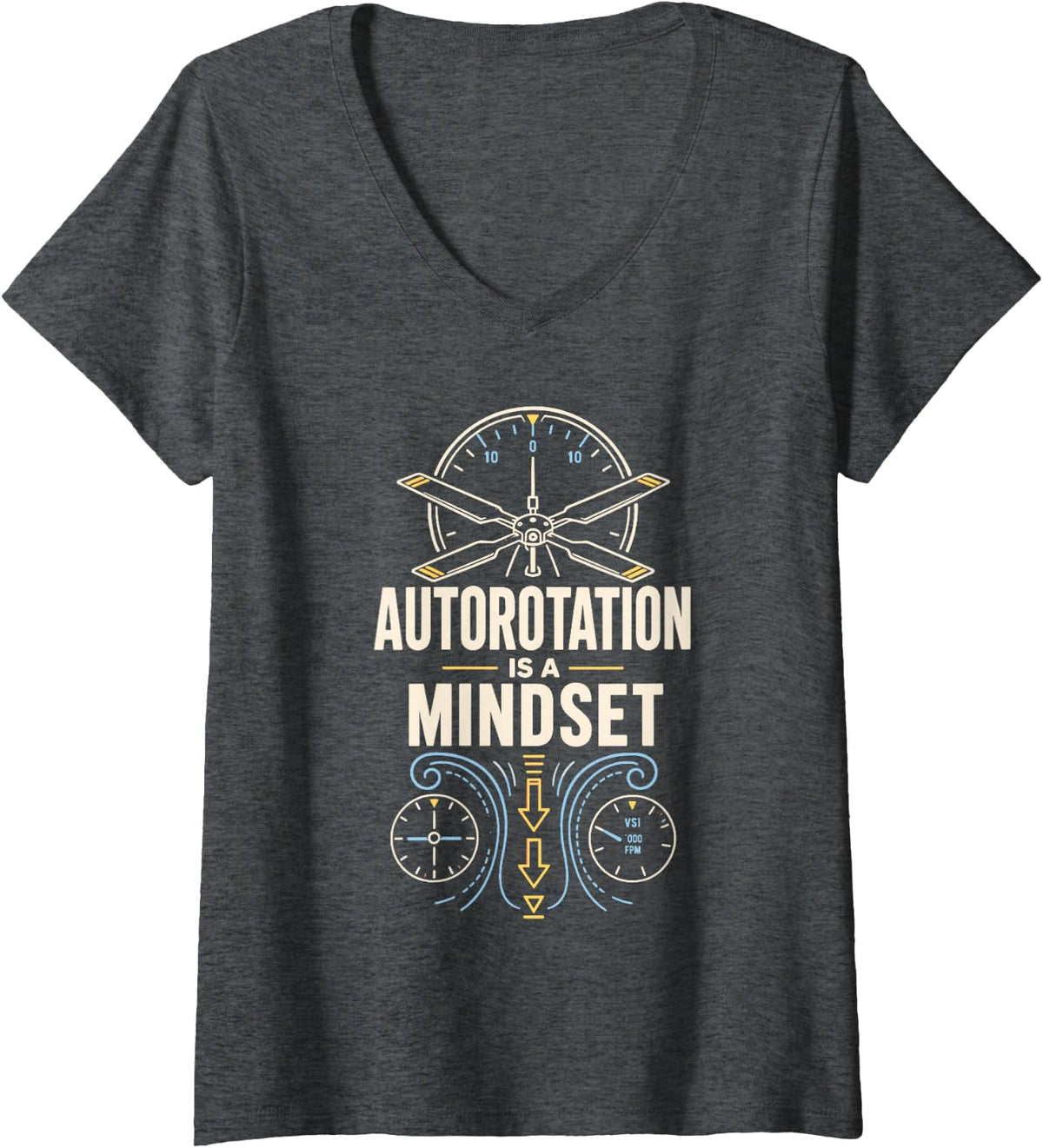 Women's Autorotation is A Mindset Helicopter Pilot Aviation V-Neck T-Shirt - Dark Heather Grey