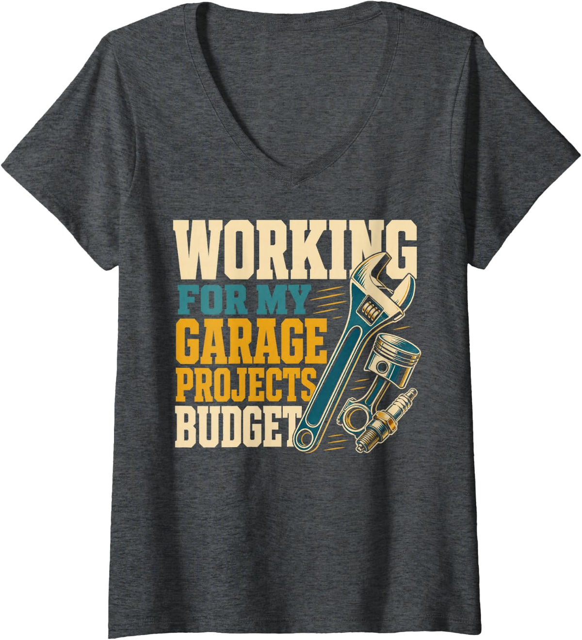 Women's Working for My Garage Projects Budget Mechanic V-Neck T-Shirt - Dark Heather Grey