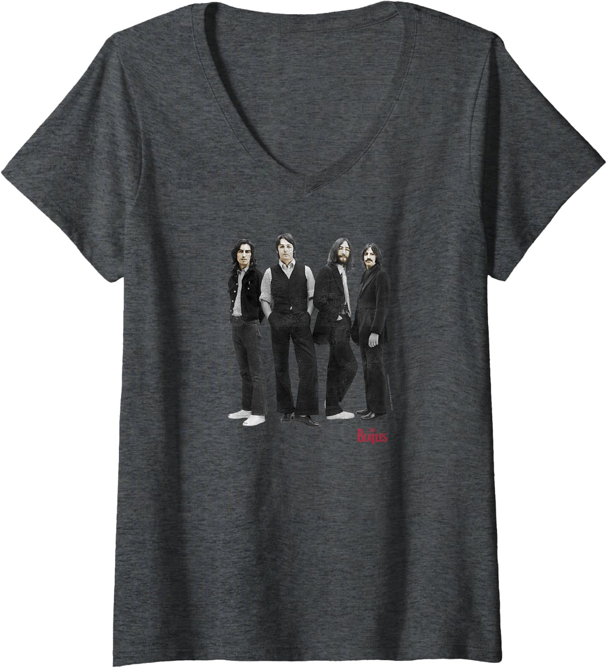 Women's The Beatles The Fab Four V-Neck T-Shirt - Dark Heather Grey