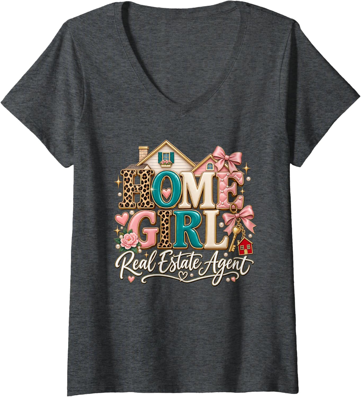 Women's Home Girl Funny Real Estate Agent V-Neck T-Shirt - Dark Heather Grey