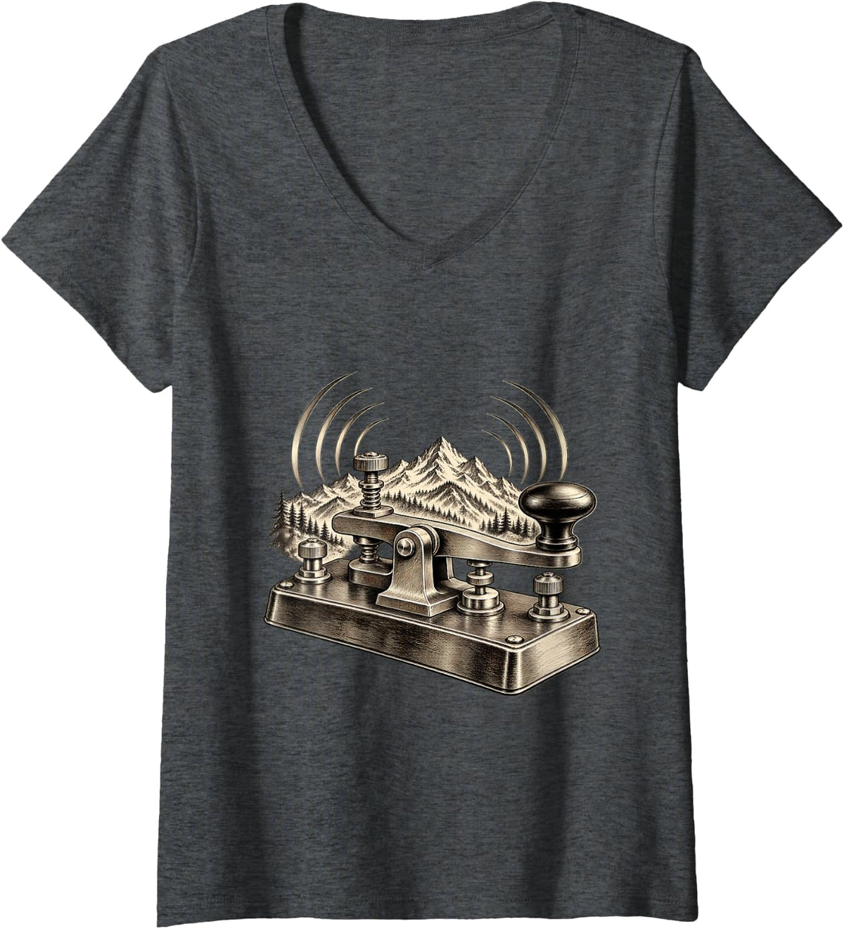 Women's Vintage Morse Code Key Ham Radio Operator V-Neck T-Shirt - Dark Heather Grey