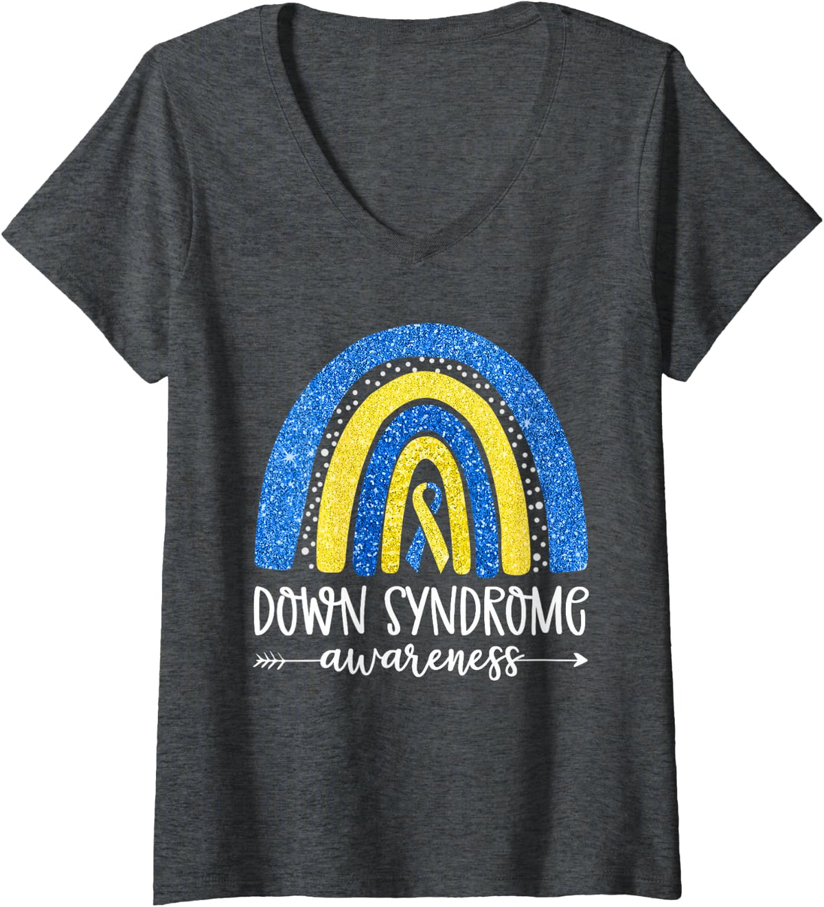 Women's World Down Syndrome Awareness Month Rainbow National T21 Day V-Neck T-Shirt - Dark Heather Grey