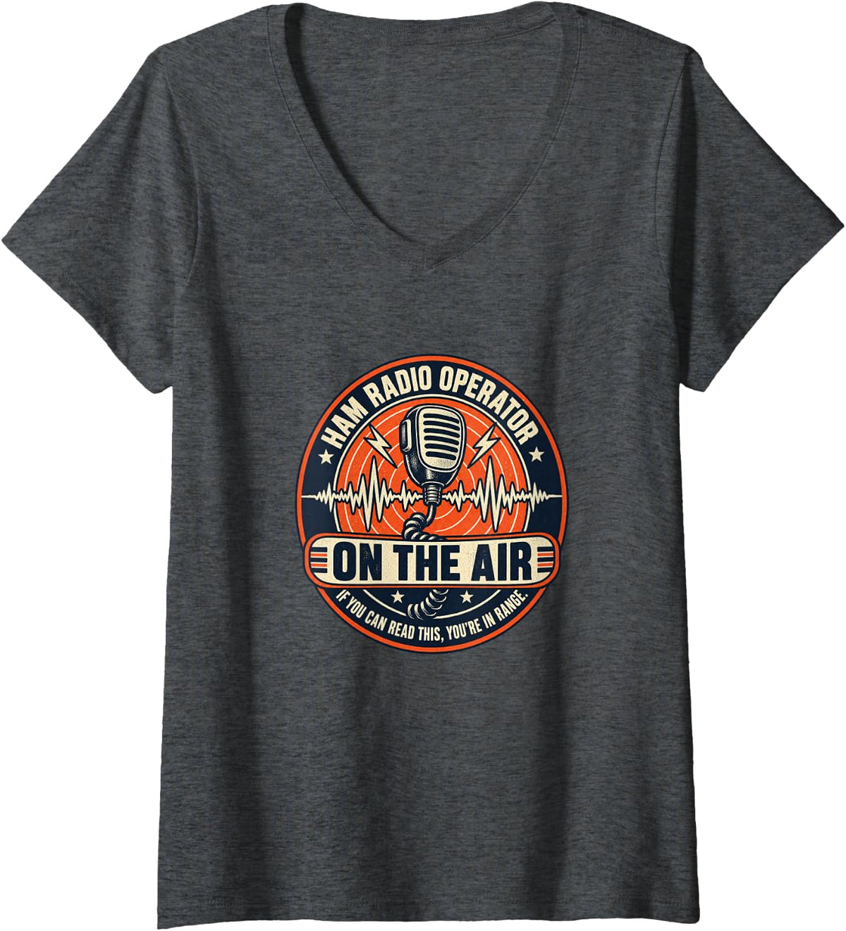 Women's If You Can Read This You're in Range, Ham Radio Operator V-Neck T-Shirt - Dark Heather Grey