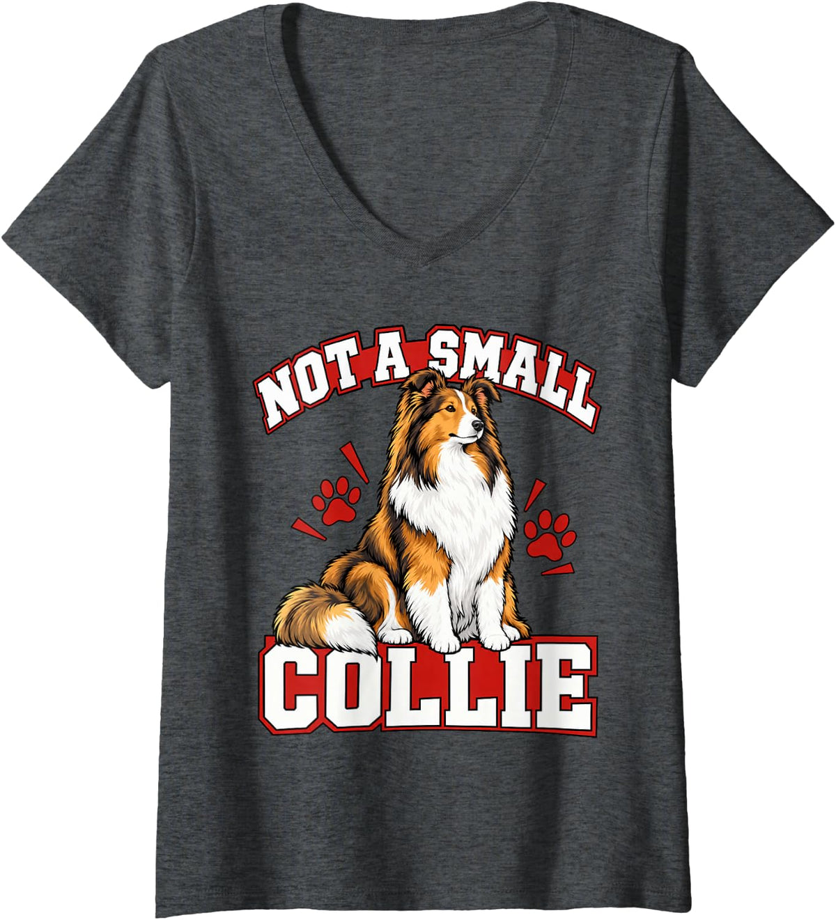 Women's Sheltie Not A Small Collie Shetland Sheepdog Dog Dad V-Neck T-Shirt - Dark Heather Grey