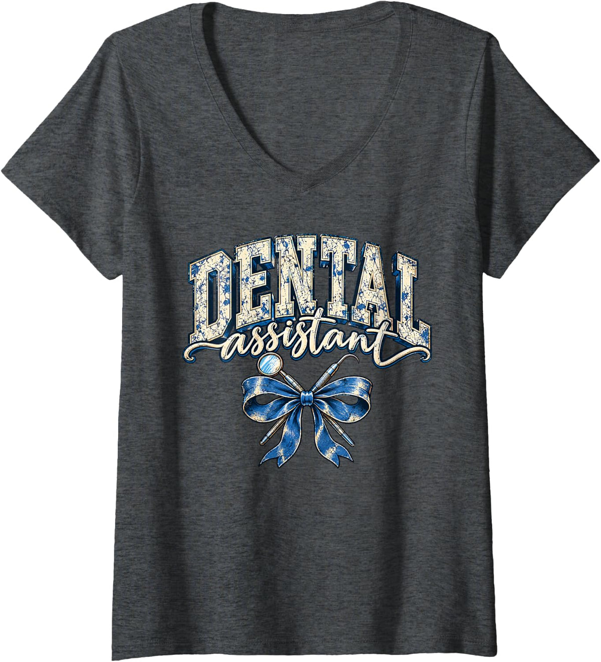 Women's Dental Assistant Appreciation Healthcare Workers V-Neck T-Shirt - Dark Heather Grey