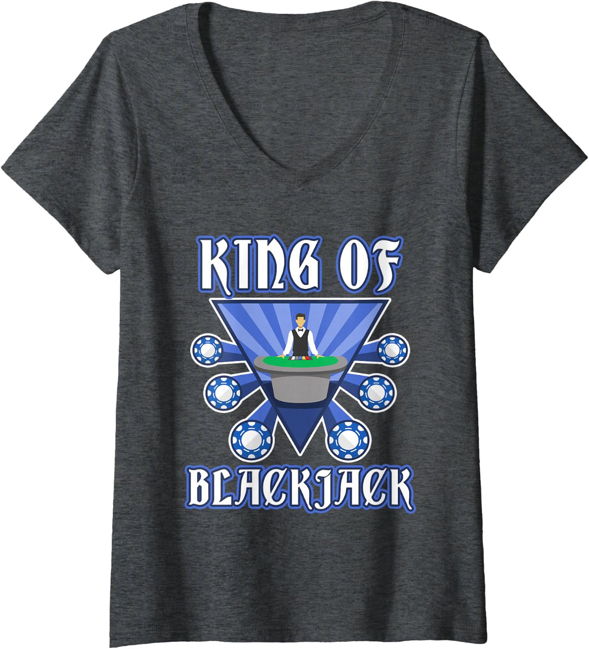 Women's King of Blackjack V-Neck T-Shirt - Dark Heather Grey