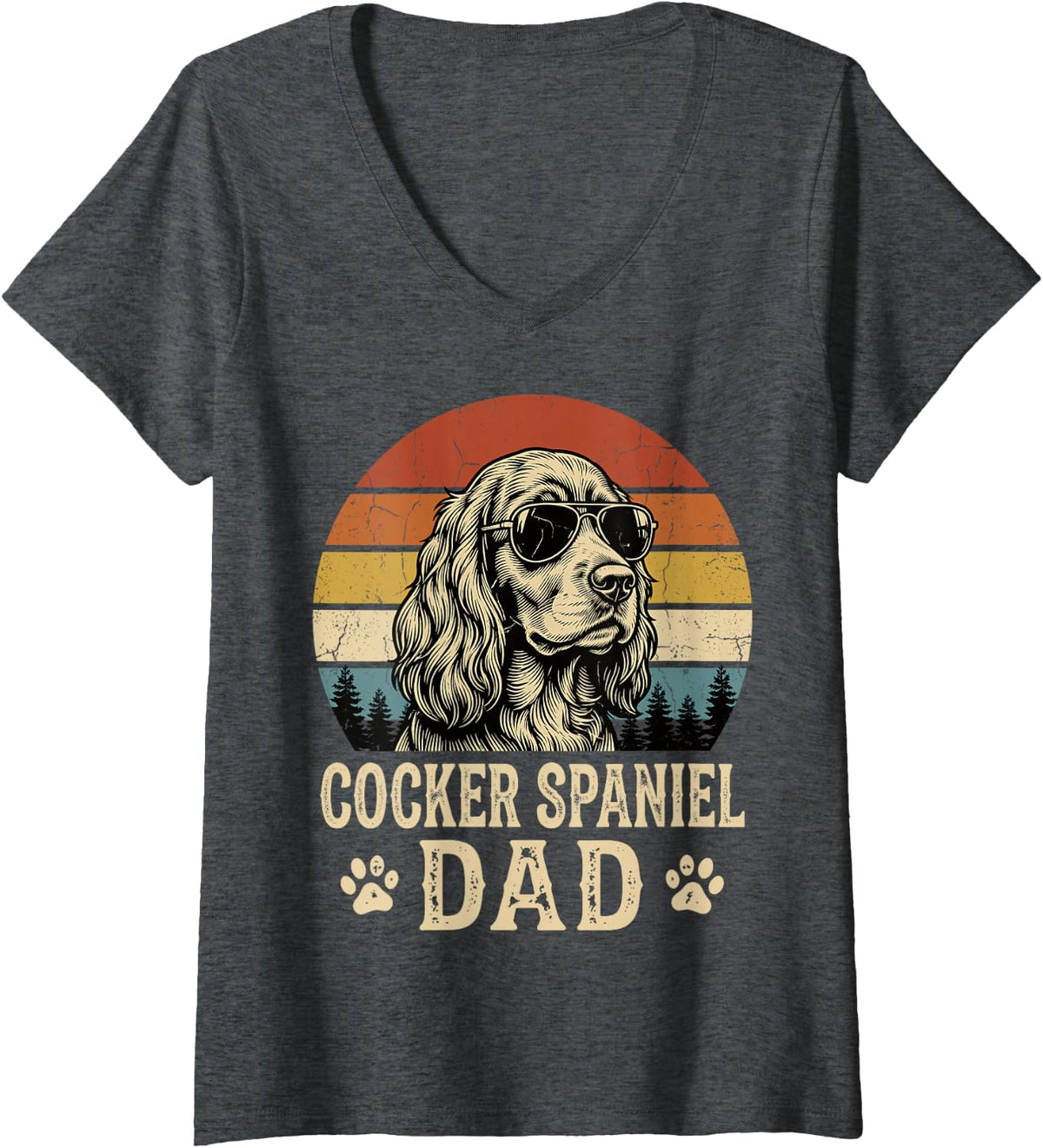 Women's Cocker Spaniel Dad V-Neck T-Shirt - Dark Heather Grey