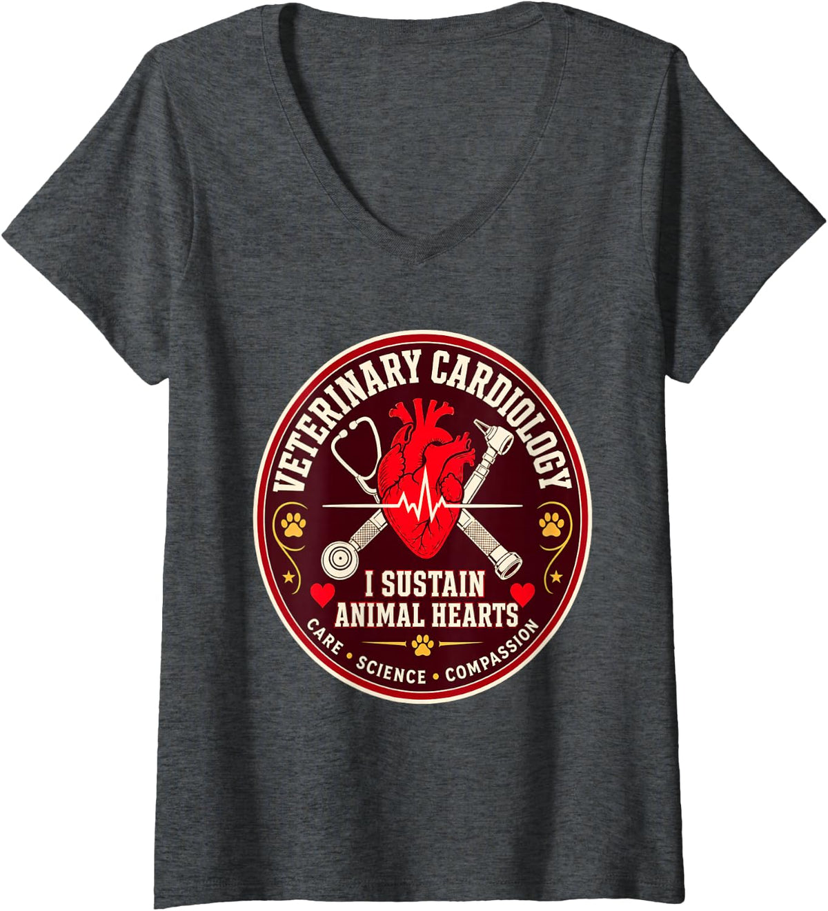 Women's I Sustain Animal Hearts Vet Tech Veterinary Professional V-Neck T-Shirt - Dark Heather Grey