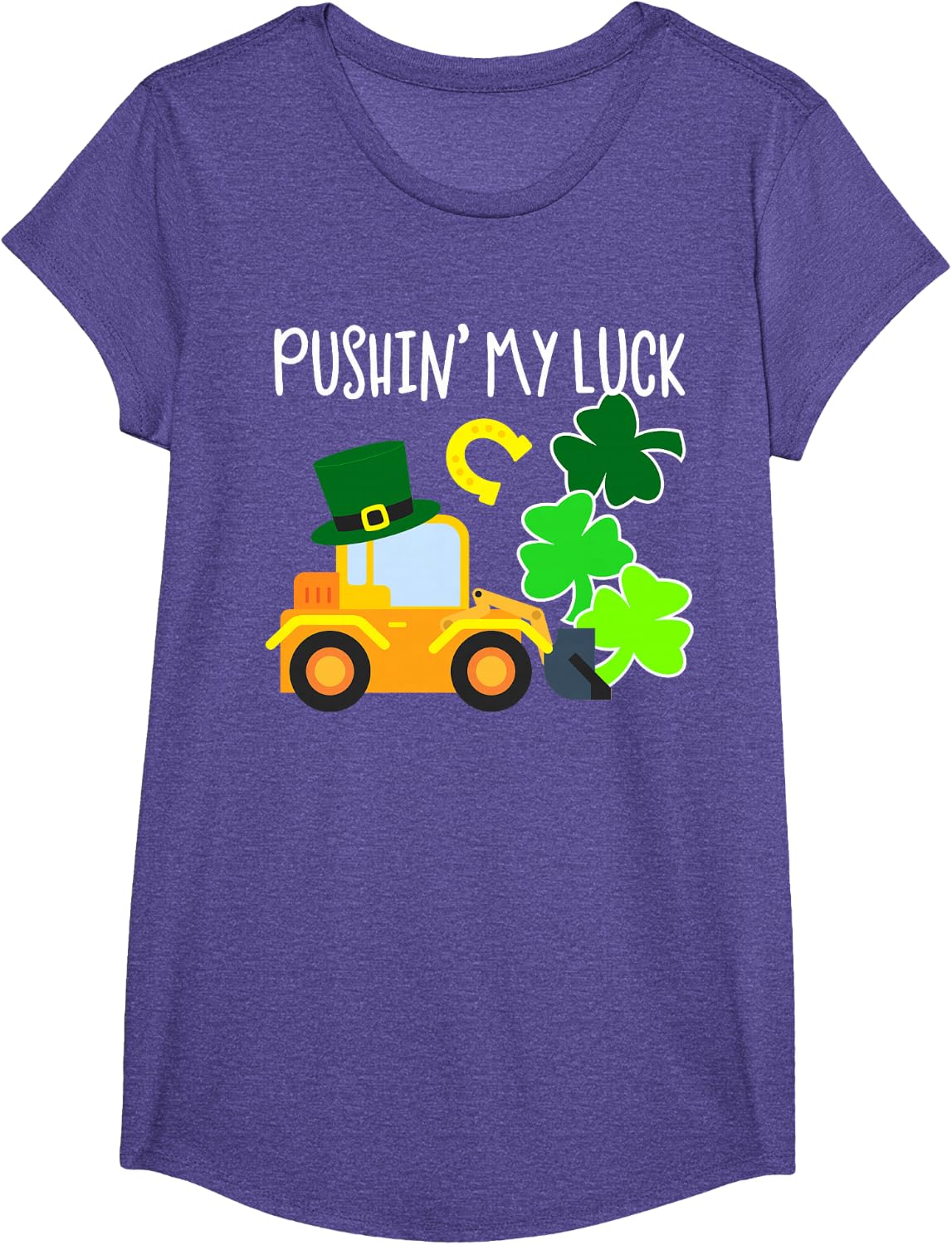 Pushing My Luck Toddler Boy Tractor St Patricks Day Truck T-Shirt - Girls Purple Heather
