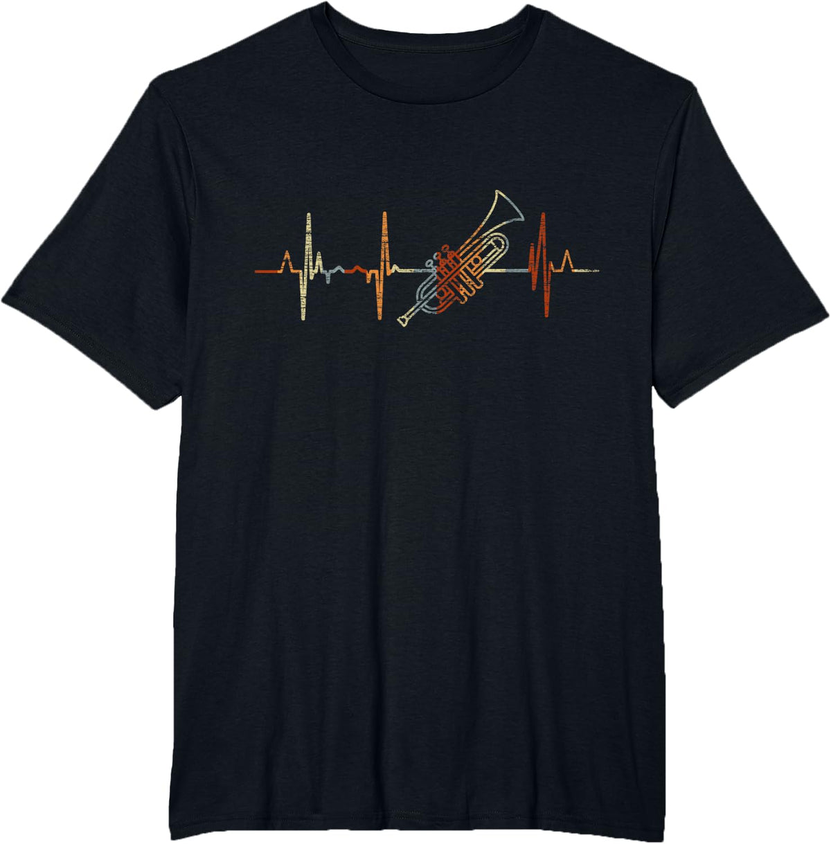 Trumpet Heartbeat Vintage ECG Cardiogram Retro T-Shirt - Black