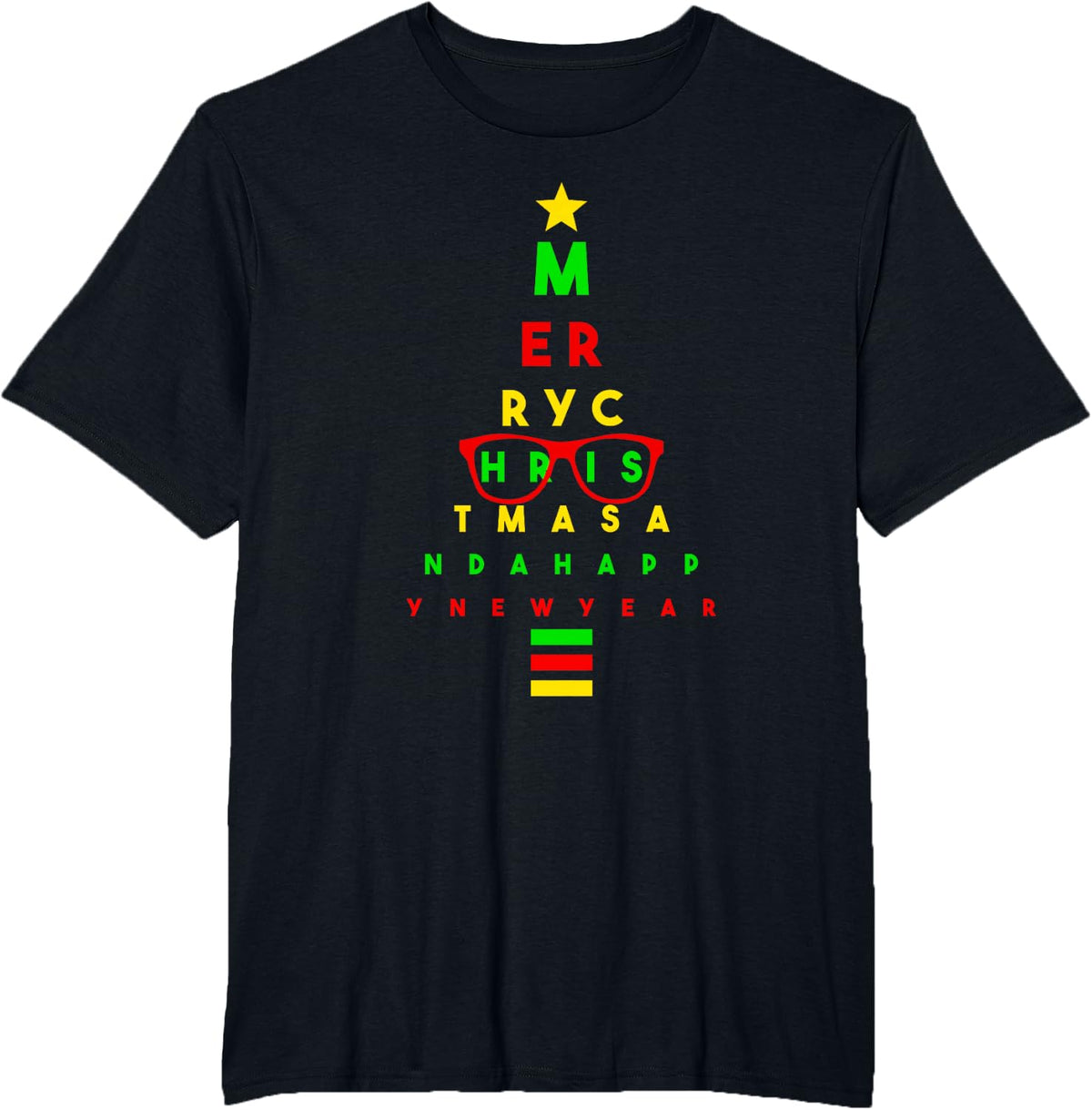 Optometrist Optician Christmas Tree Snellen Eye Test Glasses Tee T-Shirt - Black